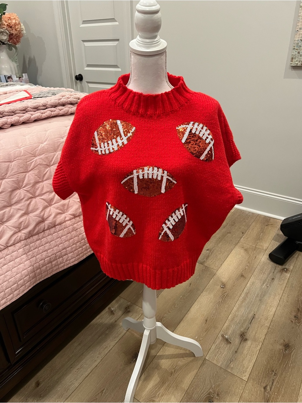 BiBi Red Sequin Football Cowl Sweater
